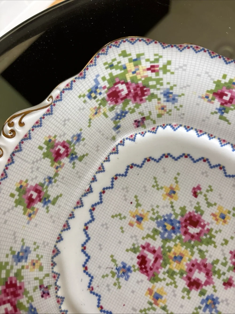 Vintage Royal Albert Gold Trimmed Cake Plate Petit Point Cross Stitch Pattern